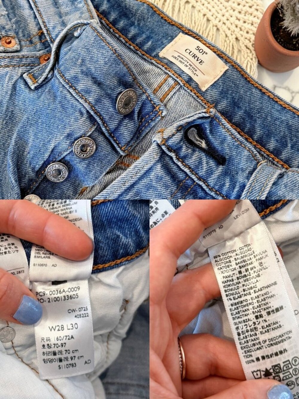Levi's 501 Curve Straight Stretch Jeans Size 28 Button Fly Medium Wash - Picture 3 of 14